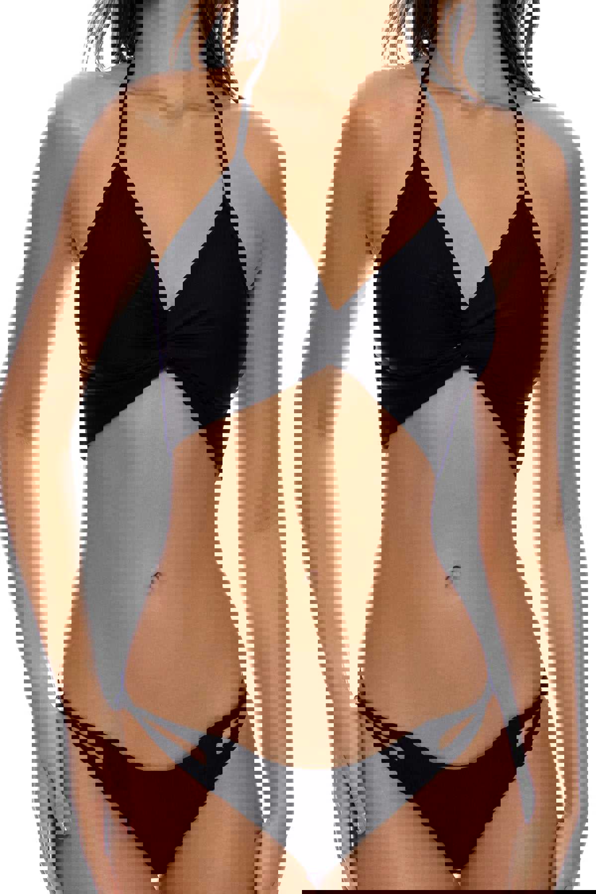 TWISTED BEAUTY - Front Twist Bustier Halter Top & Zig Zag Cut Out Moderate Bottom • Black