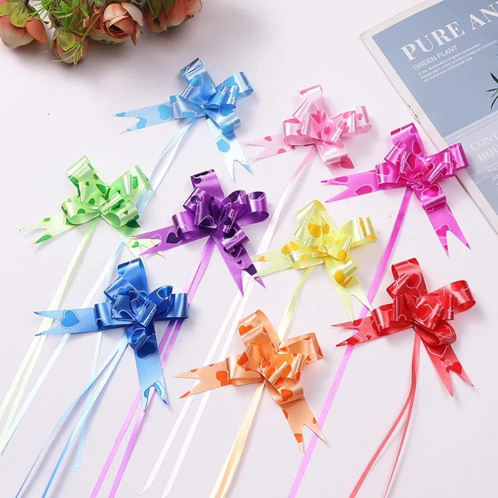 50pcs Colorful Flower Ribbons Pull Bowknots for Christmas, Birthday, Party, Wedding, and Car Decoration