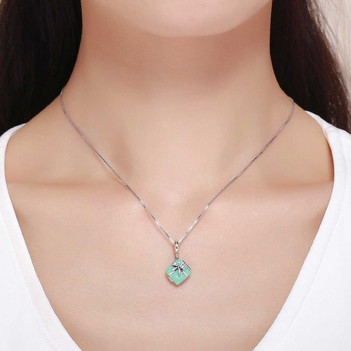 Sterling 925 Silver Green Box Pendant for Pandora & European Charm Bracelets