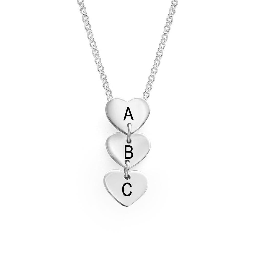 Custom Text Hearts Pendant Necklace - Personalized Silver Name Jewelry for Mother's Day Gift