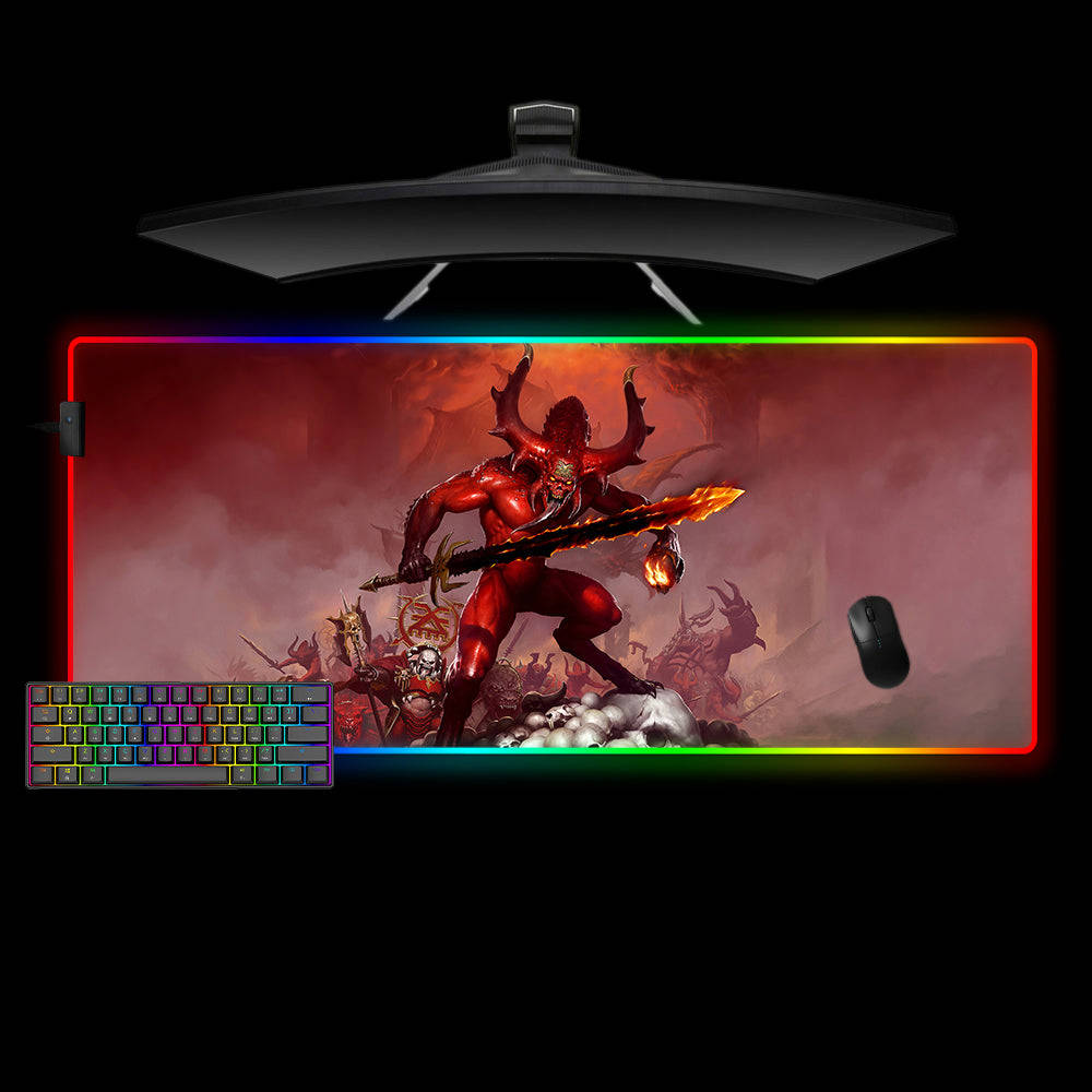 Khorne Daemon Design RGB Gaming Mouse Pad with LED Strip for Enhanced Gaming Experience