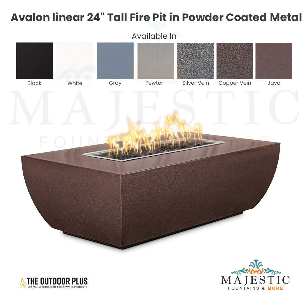 Outdoor Plus Avalon Linear 24 Tall Fire Pit - Powder Coated Steel with Free Cover