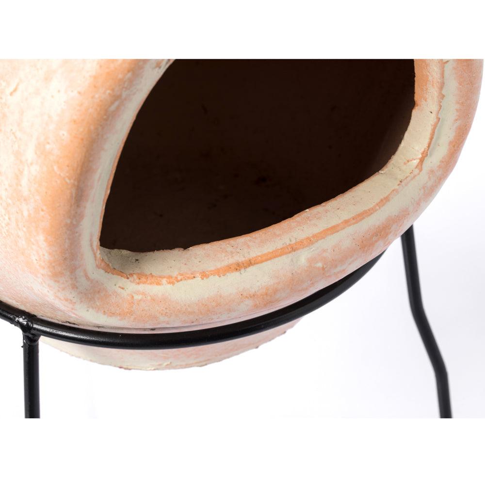 Outdoor Clay Chiminea Sun Design Charcoal Burning Fire Pit with Metal Stand