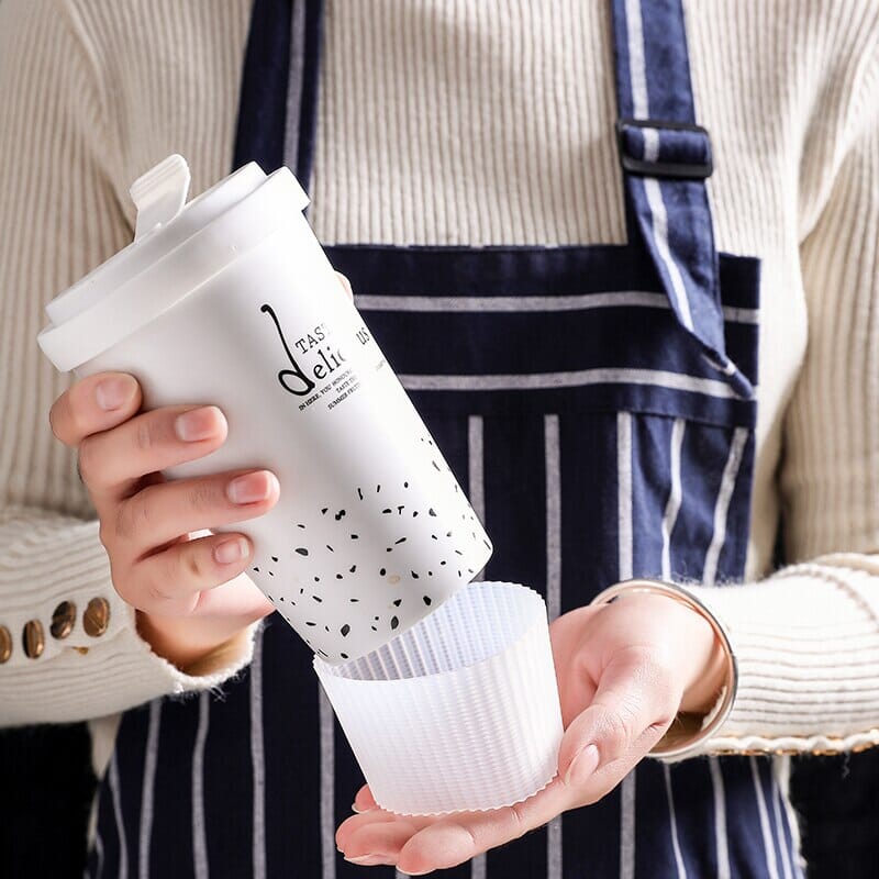 Portable Black Print Large Capacity Milk Tea Drinking Cups
