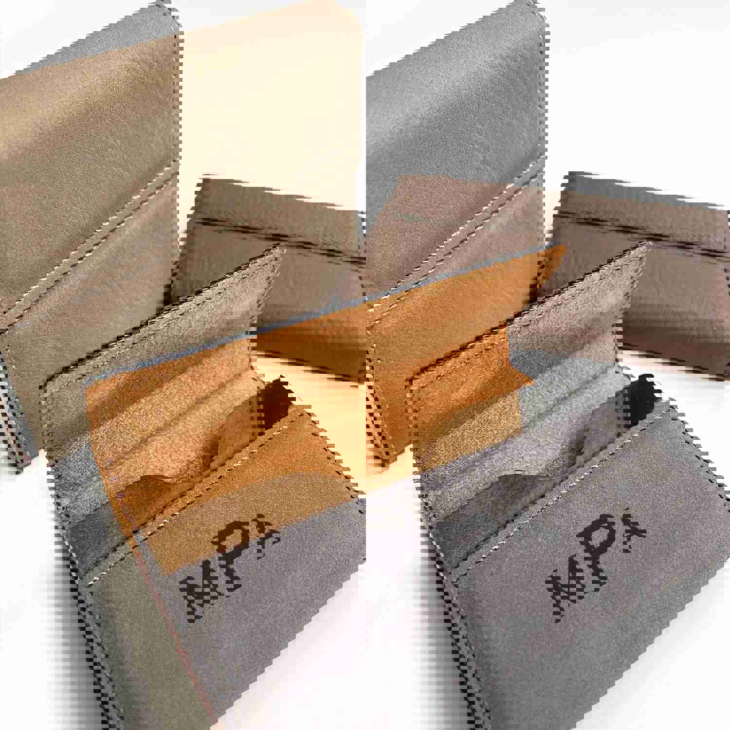 Personalized Engraved Leatherette Business Card Holder - Custom Monogram Gift