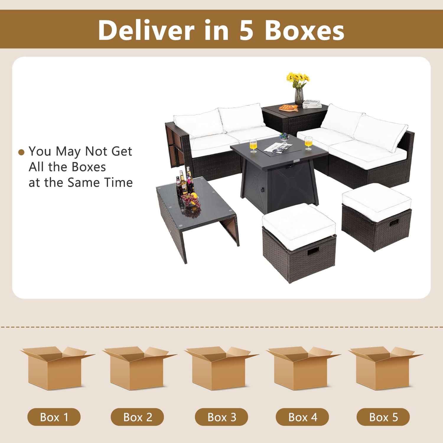 Tangkula 9-Piece Patio Furniture Set with 30" Propane Fire Pit Table