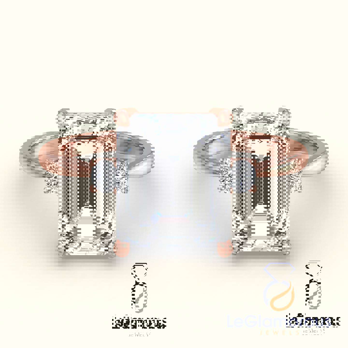 Emerald Cut Three Stone Engagement Ring with Lab Grown Diamonds