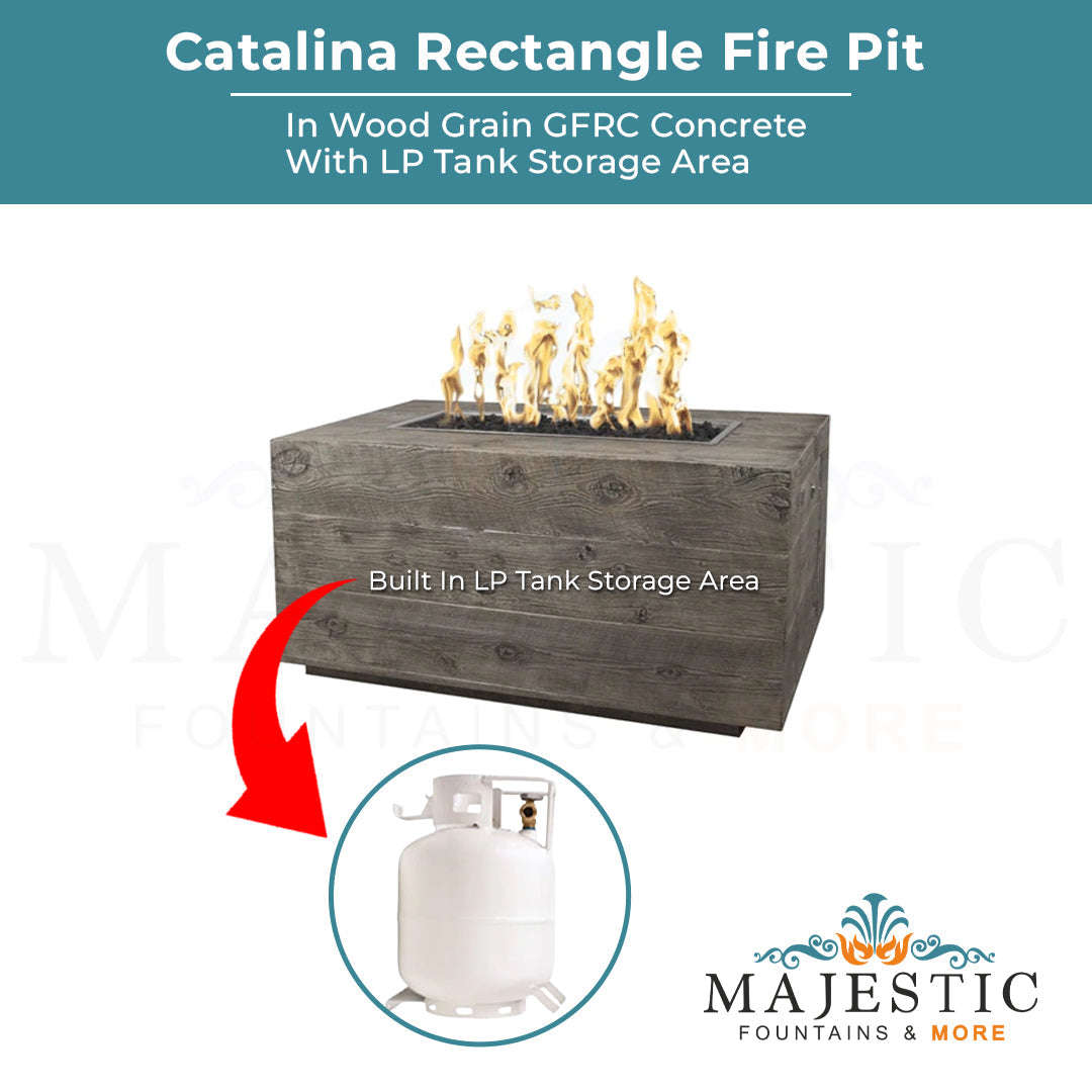 The Outdoor Plus Catalina Rectangle Fire Pit in Wood Grain Concrete with Free Cover