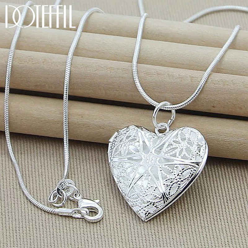 DOTEFFIL 925 Sterling Silver Heart Photo Frame Pendant Necklace for Women