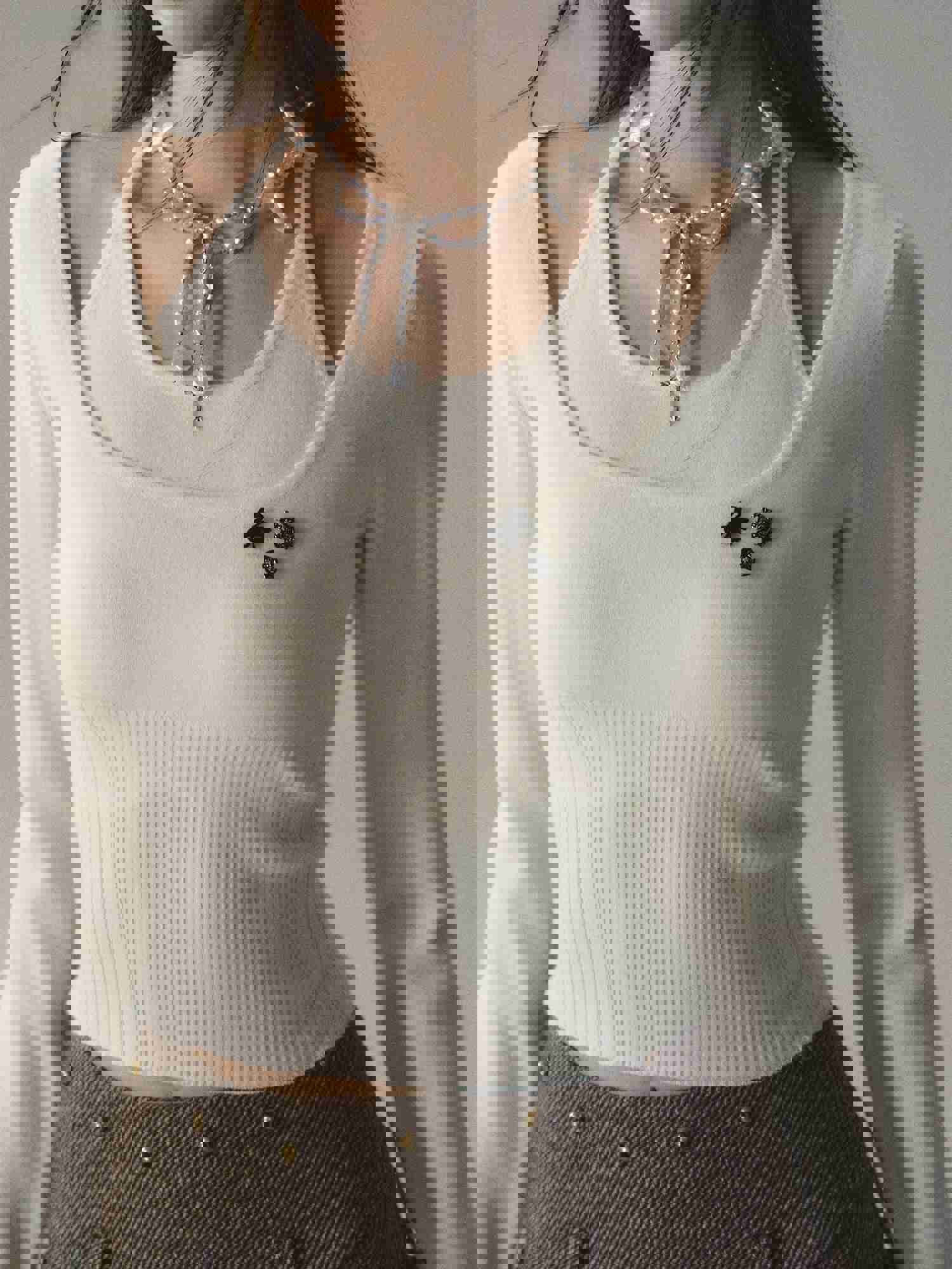 Green & Apricot Halter 2-in-1 Knitted Short Sweater