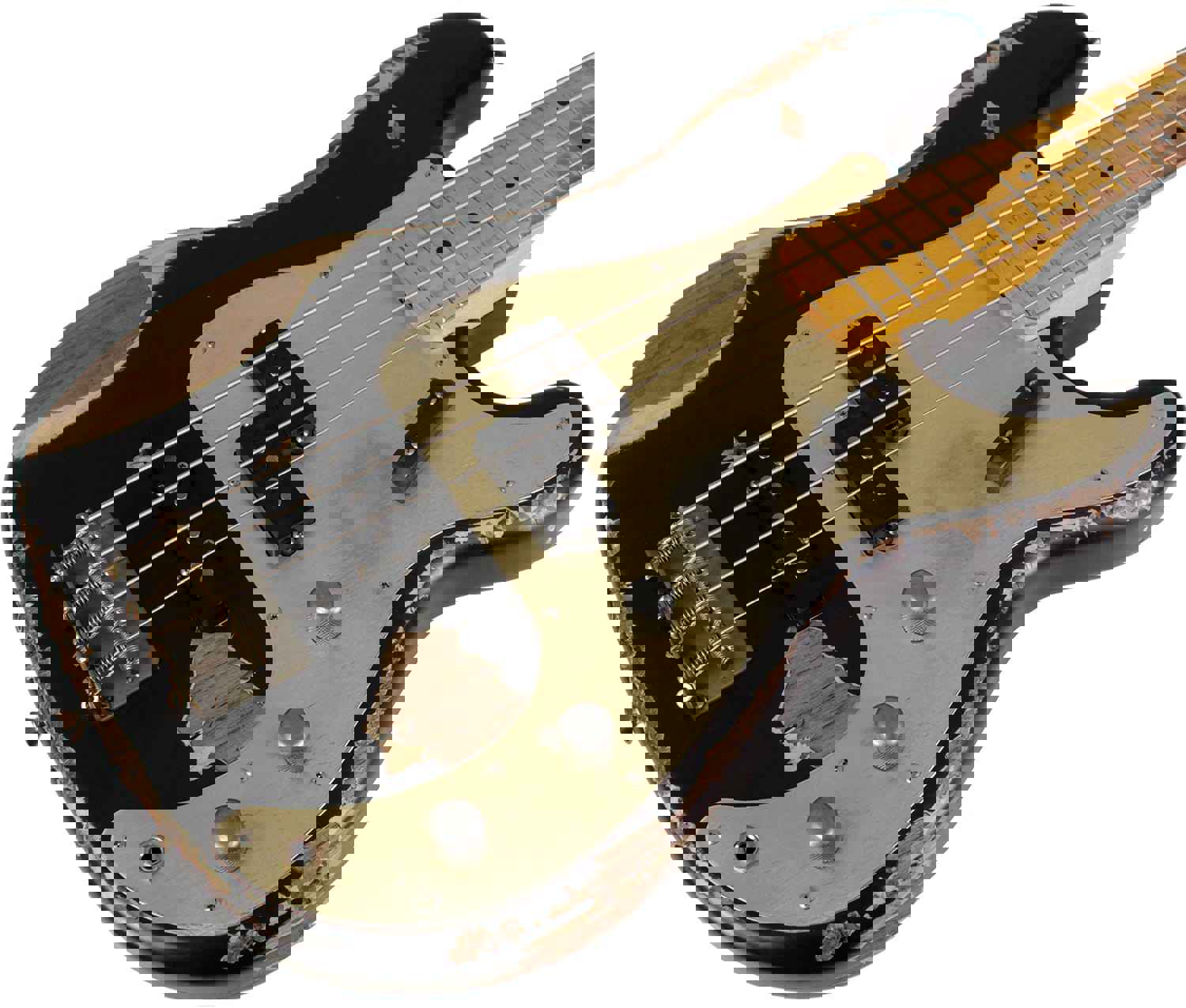 Nash PB/J-57 Bass Guitar - Black with Gold Anodized PG, Heavy Aging