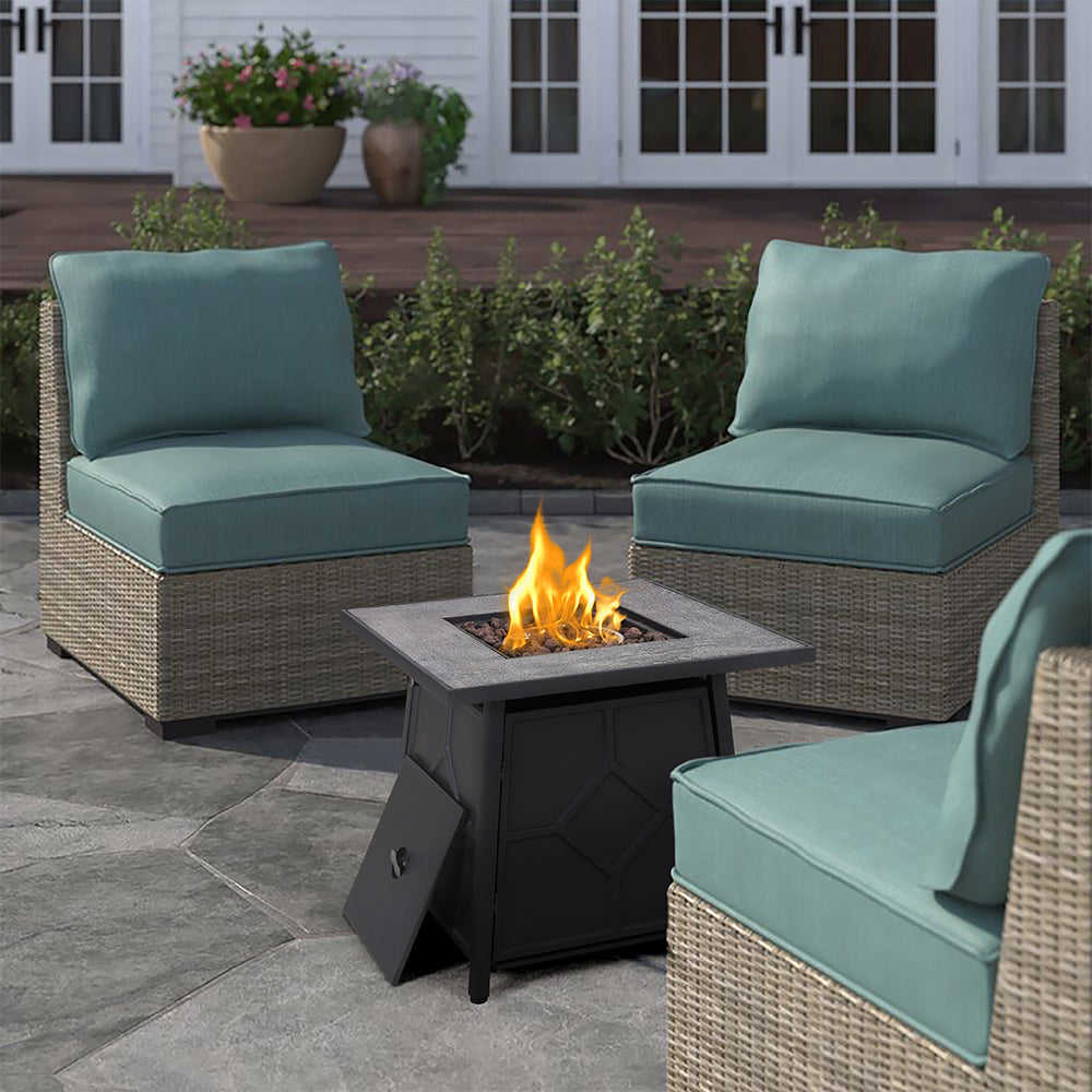 PHI VILLA 28 Inch 40,000 BTU Outdoor Terrafab Square Gas Fire Pit Table With Lid and Lava Rocks, PVC Cover
