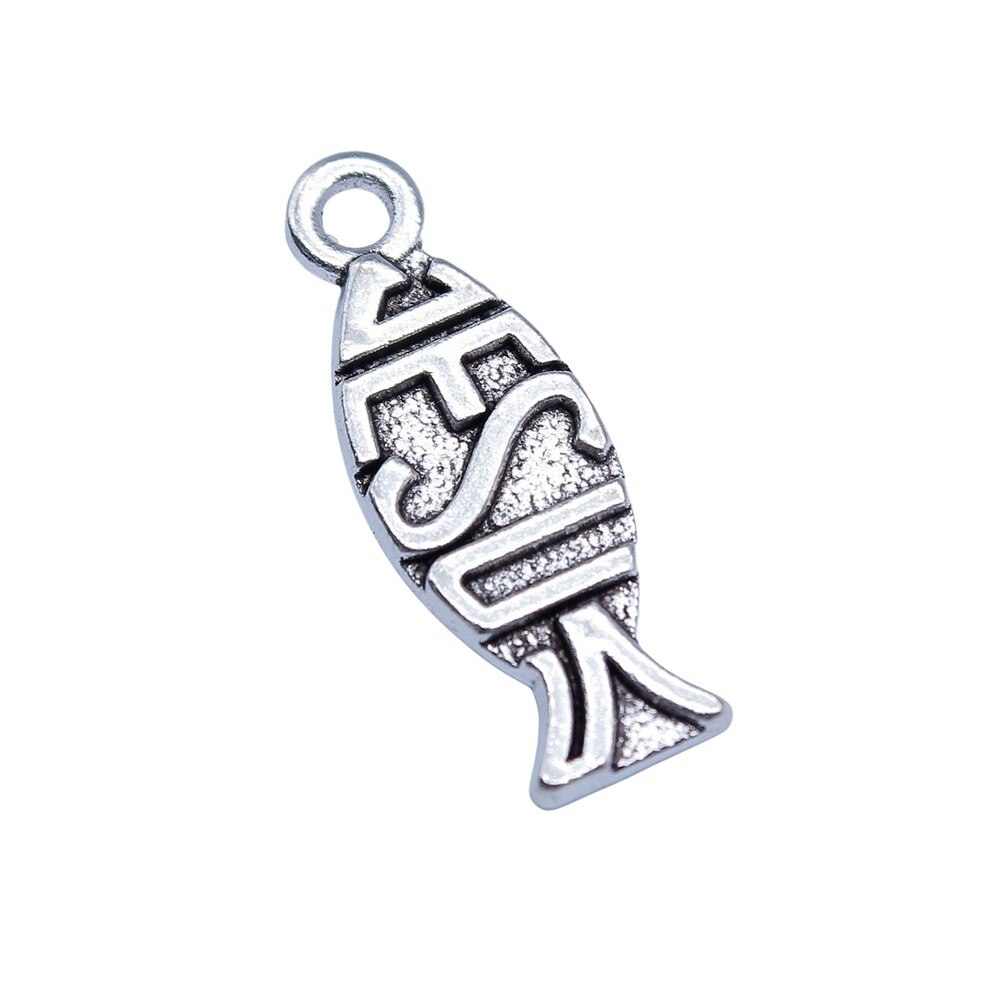 WYSIWYG 10pcs 26x9mm Antique Silver Color Jesus Fish Charms Pendant For DIY Jewelry Making