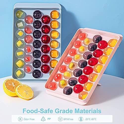 WIBIMEN Round Ice Cube Tray with Lid - 2 Packs Blue, Ice Ball Maker Mold for Cocktail, Whiskey, Tea & Coffee