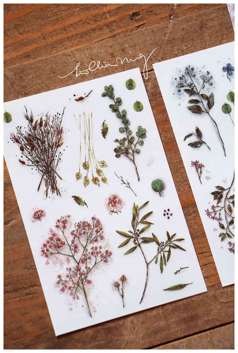 LCN Design Studio: Dried Flower Print On Stickers - 4 Sheets Set