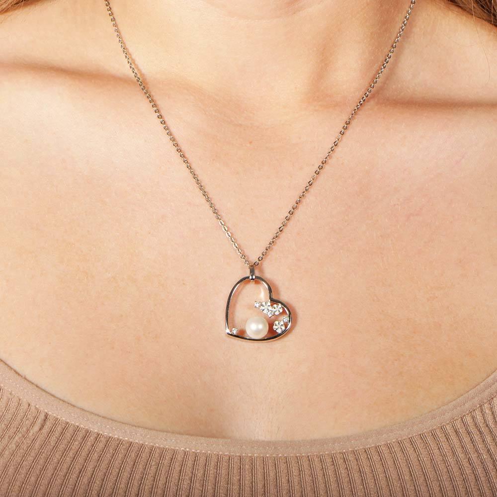 Pearl Plumeria Heart Pendant - 925 Sterling Silver with Pearl and Topaz