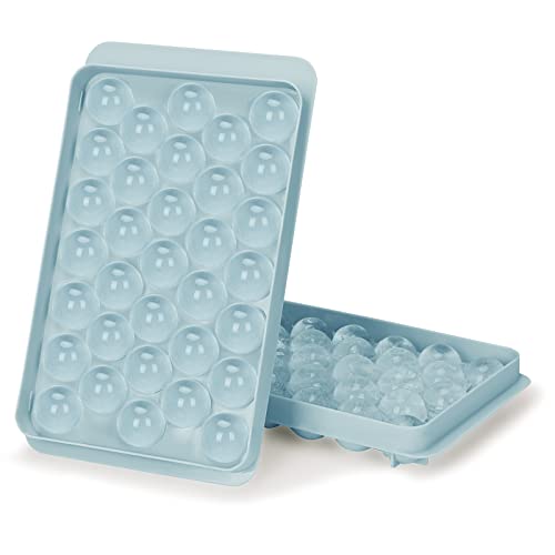 WIBIMEN Round Ice Cube Tray with Lid - 2 Packs Blue, Ice Ball Maker Mold for Cocktail, Whiskey, Tea & Coffee