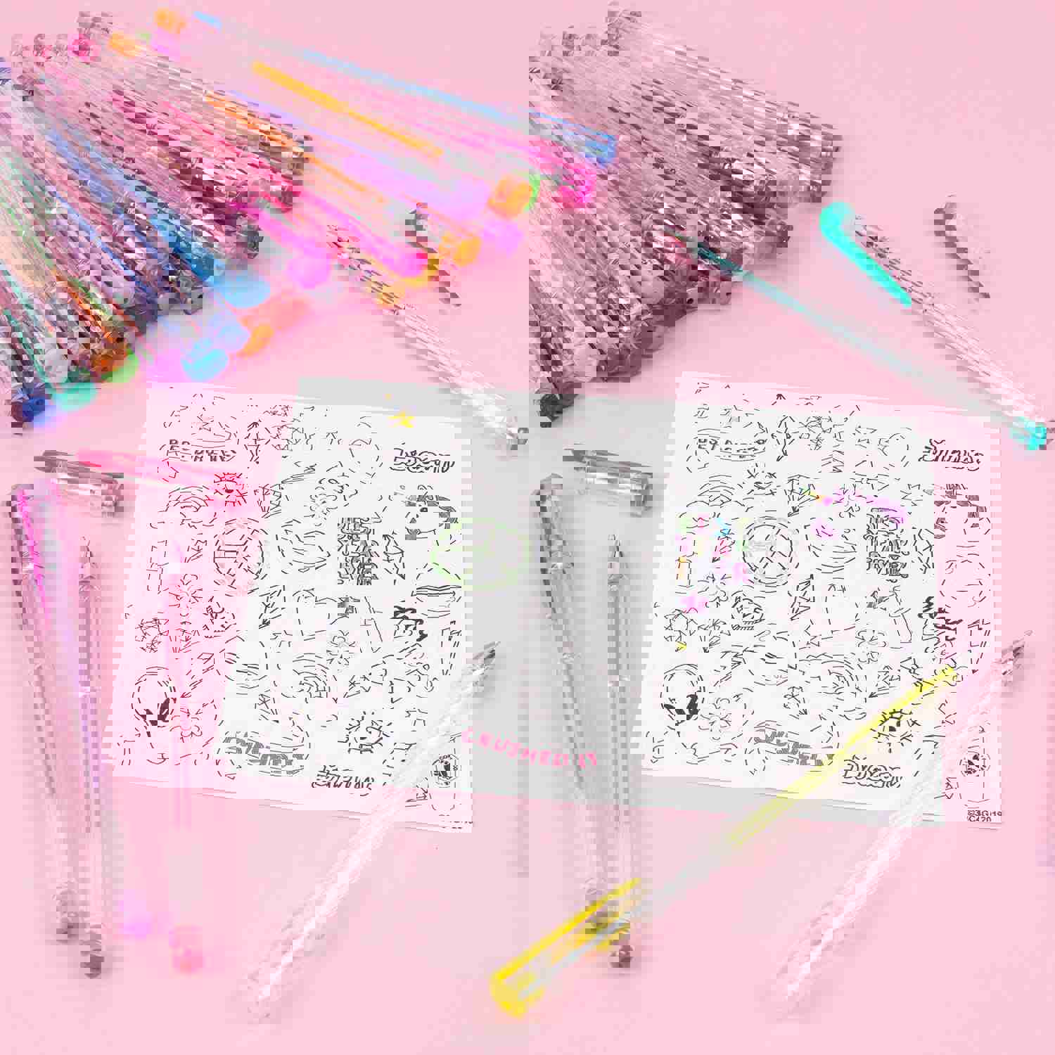 30 Gel Pen Set with Color Your Own Sticker Sheets