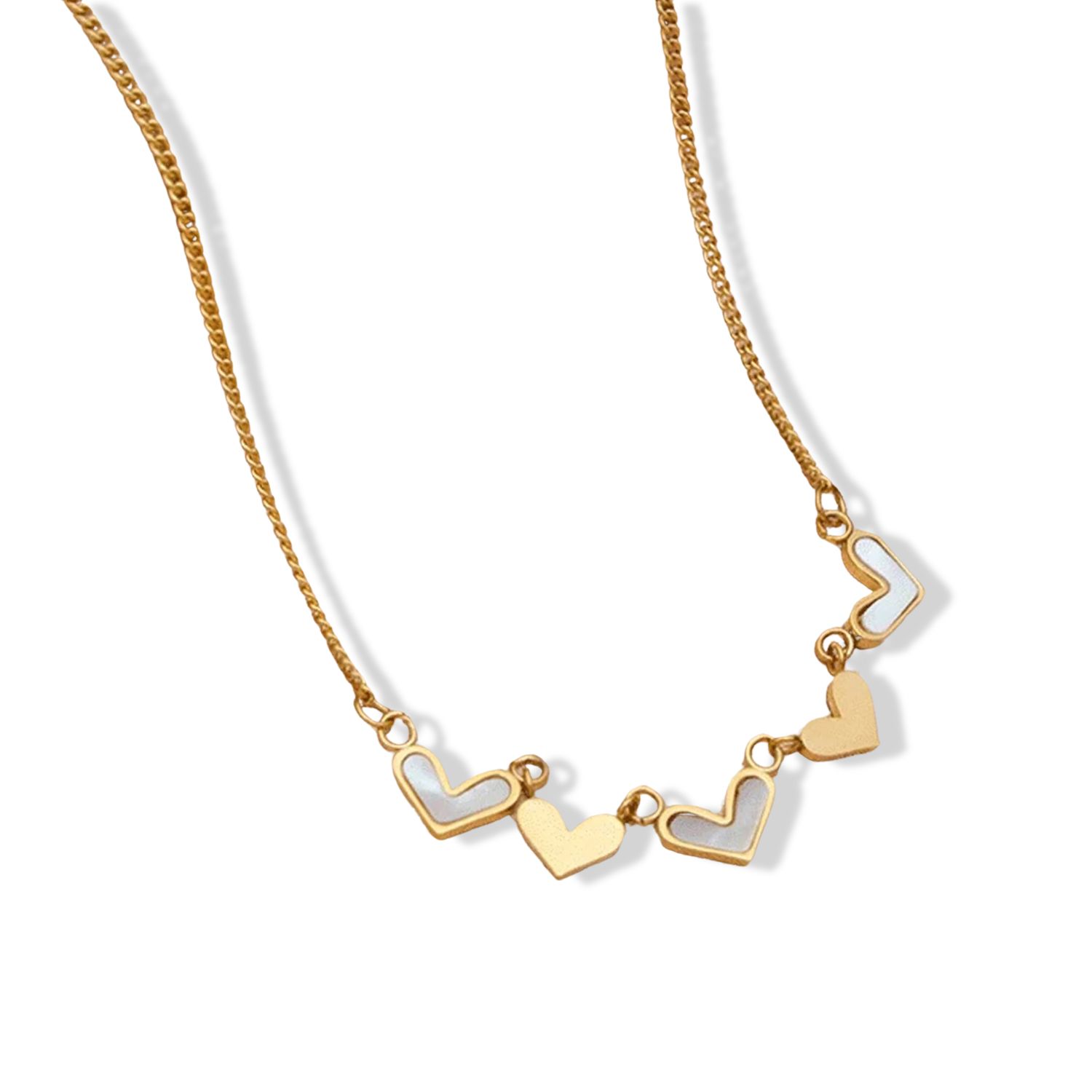 Laney Multi Heart Necklace - Elegant 18K Gold Plated Stainless Steel with Mother of Pearl