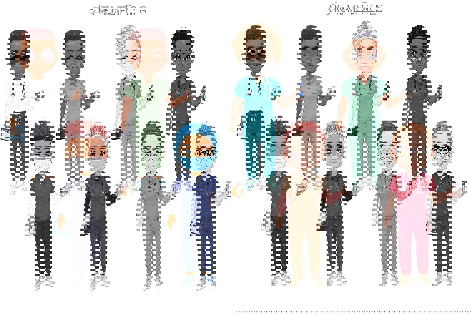 Chibi HealthCare Clipart Set - Customizable Medical Nurse PNG for Sublimation