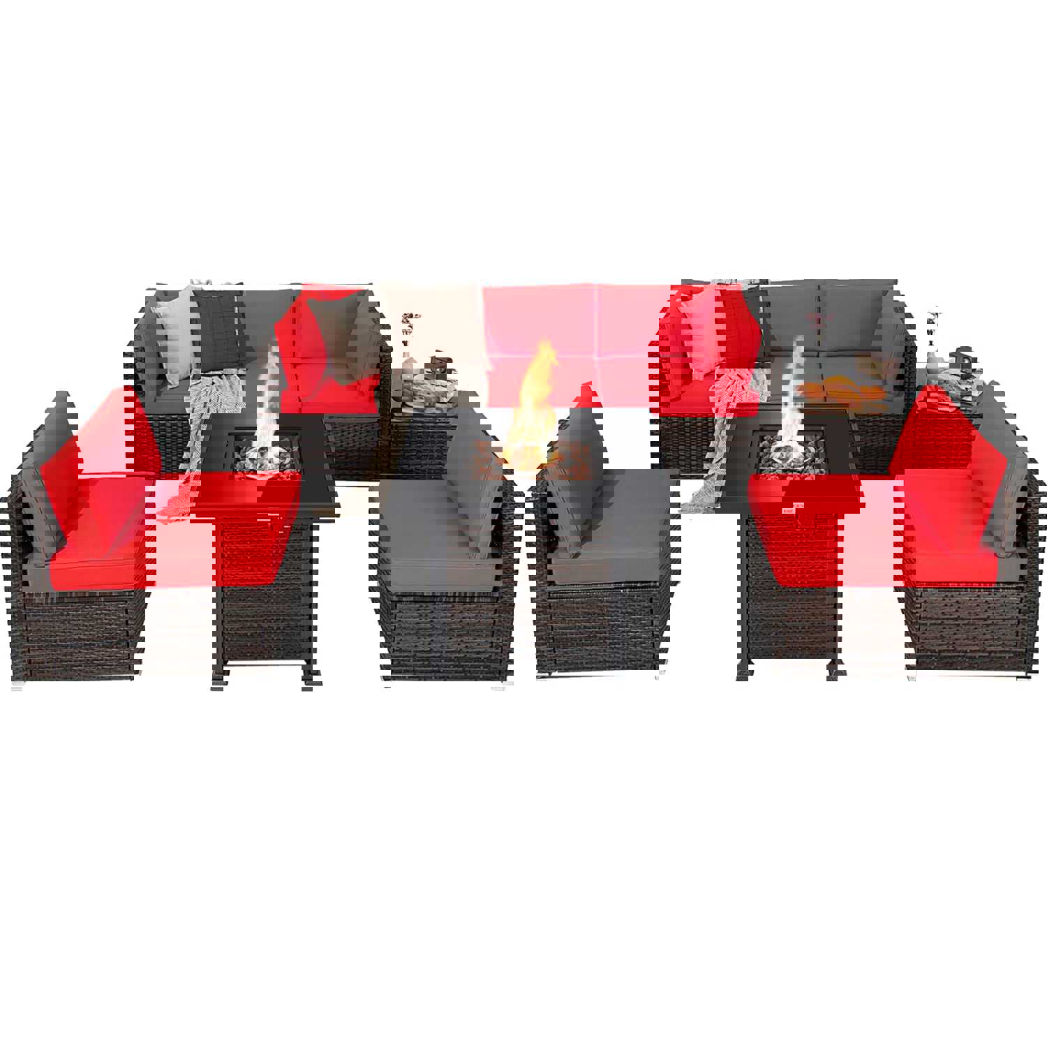 Tangkula 7 Pieces Patio Furniture Set with Fire Pit Table