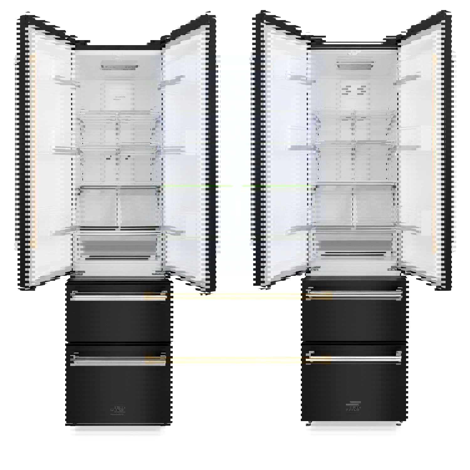 ZLINE Autograph Edition 36 22.5 cu. ft Freestanding French Door Refrigerator with Ice Maker in Black Stainless Steel with Gold Trim