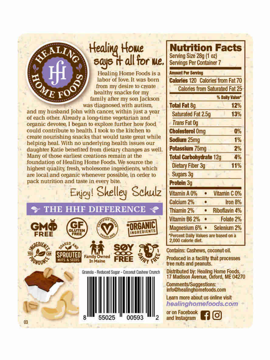Granola, Coconut Cashew Crunch, Reduced Sugar, Healing Home Foods