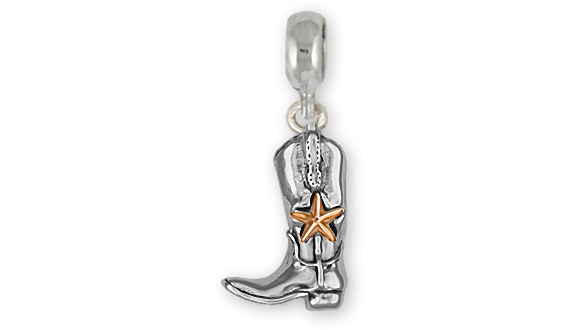 Handmade Sterling Silver Western Texas Boot Charm Slide for Pandora® Bracelet