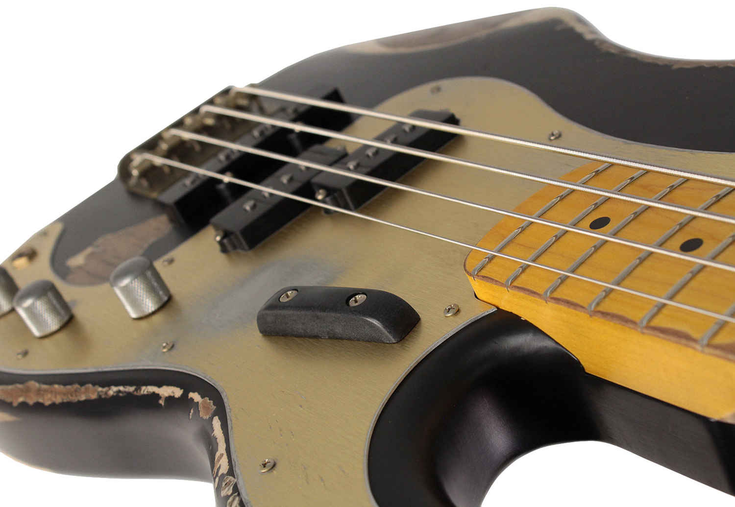 Nash PB/J-57 Bass Guitar - Black with Gold Anodized PG, Heavy Aging