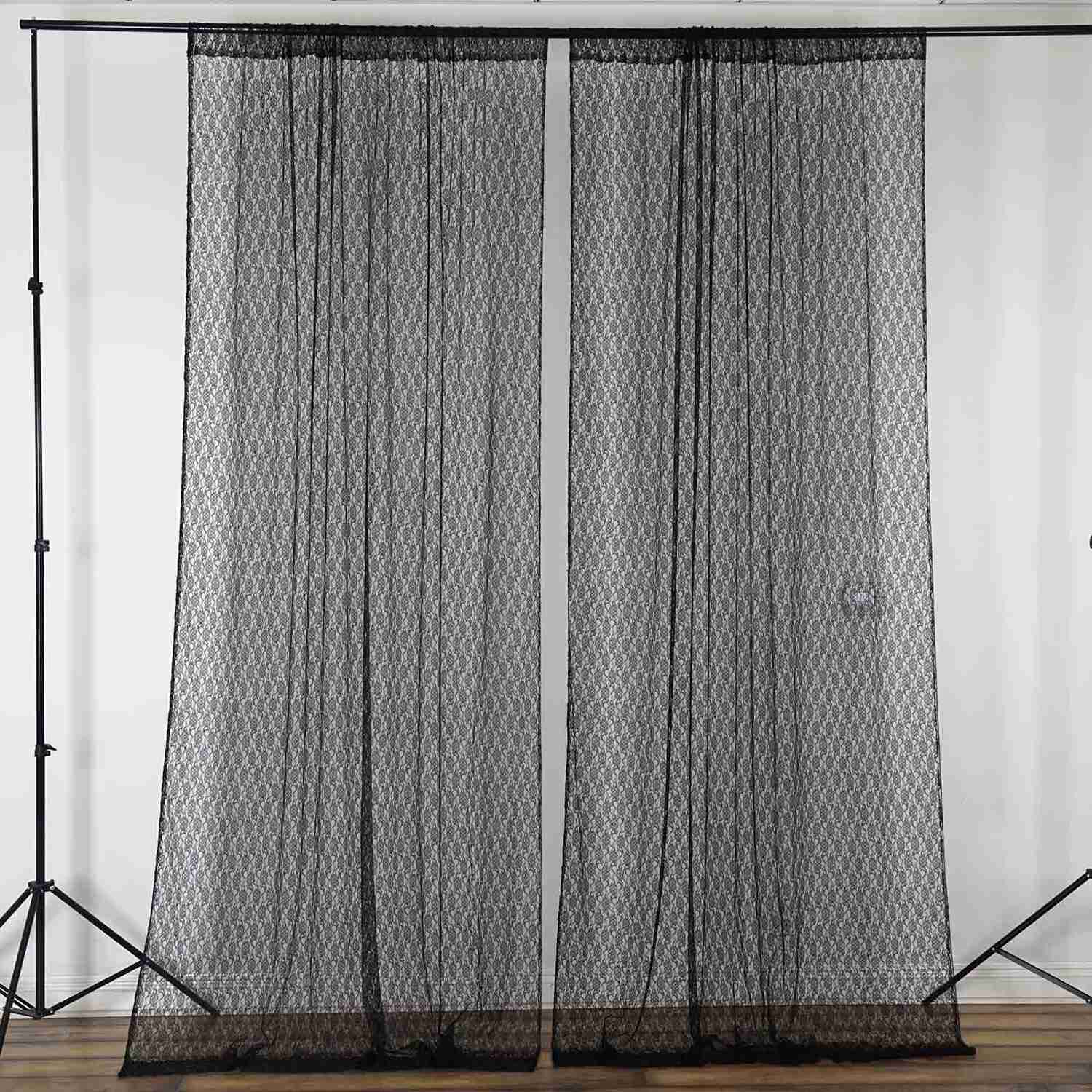 2 Pack Fire Retardant Floral Lace Sheer Curtains With Rod Pockets 5ftx10ft