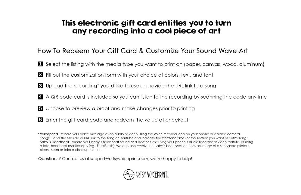 Electronic Gift Card - Artsy Voiceprint Gift