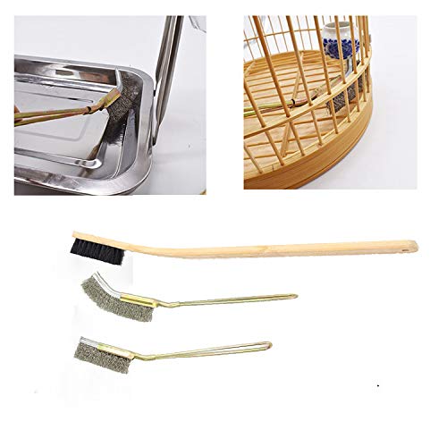 Bonaweite 3 Pack Wooden & Stainless Steel Long Handle Bird Cleaning Brush