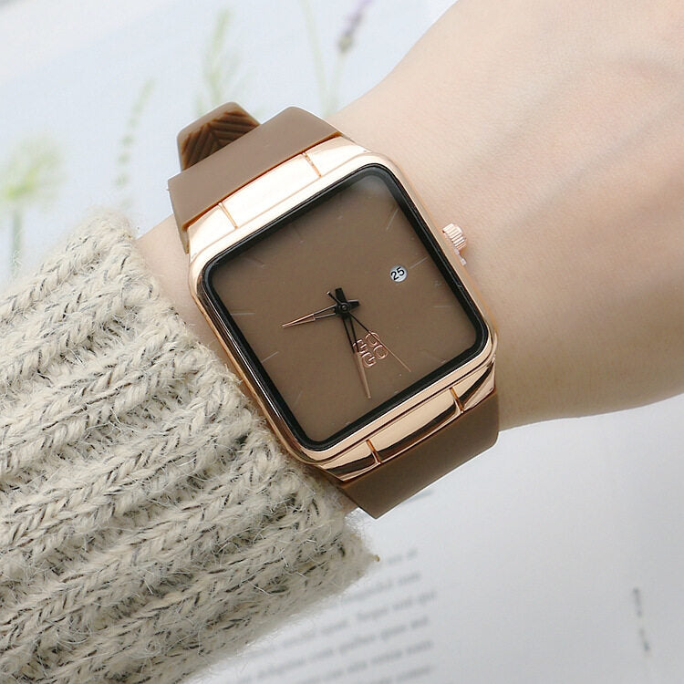GOGO Silicone Tape Square Men's and Women's Watches - Fashion Trend Mori Women's Watches with Calendar and Rubber Band Quartz Watch