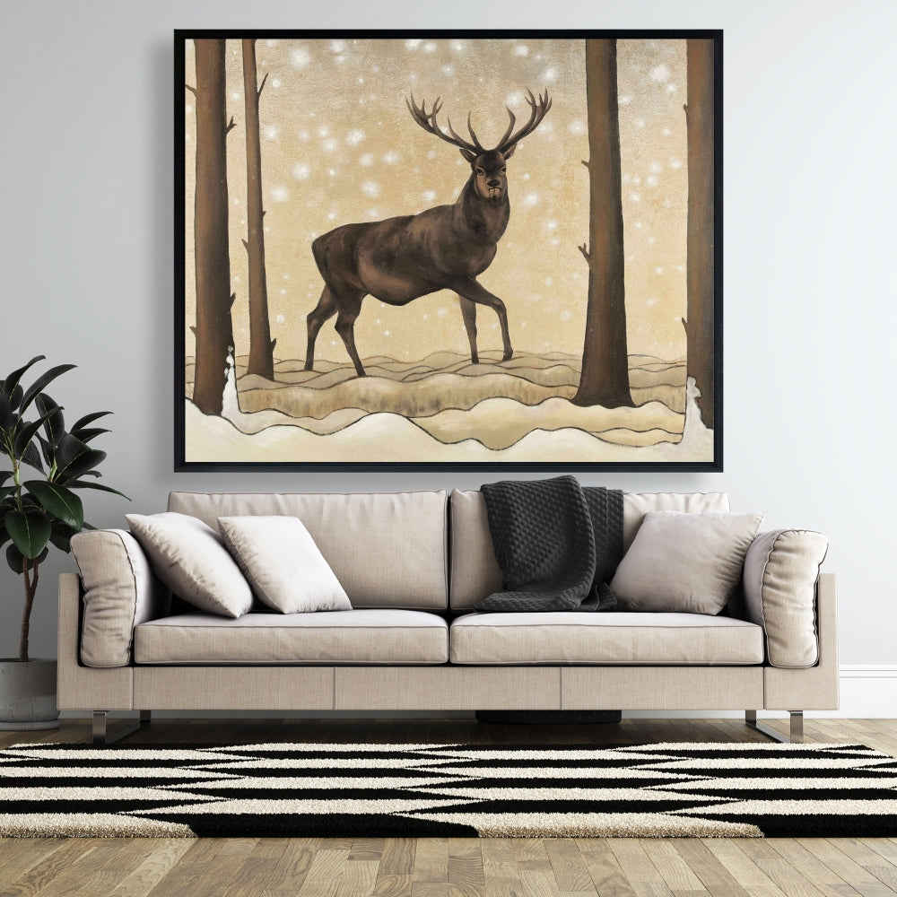 Roe Deer In A Winter Landscape, Fine Art Gallery Wrapped Canvas 24x36