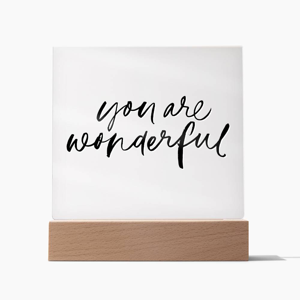 You Are Wonderful - Motivational Acrylic with LED Night Light - Inspirational Home Decor - Encouragement Gift