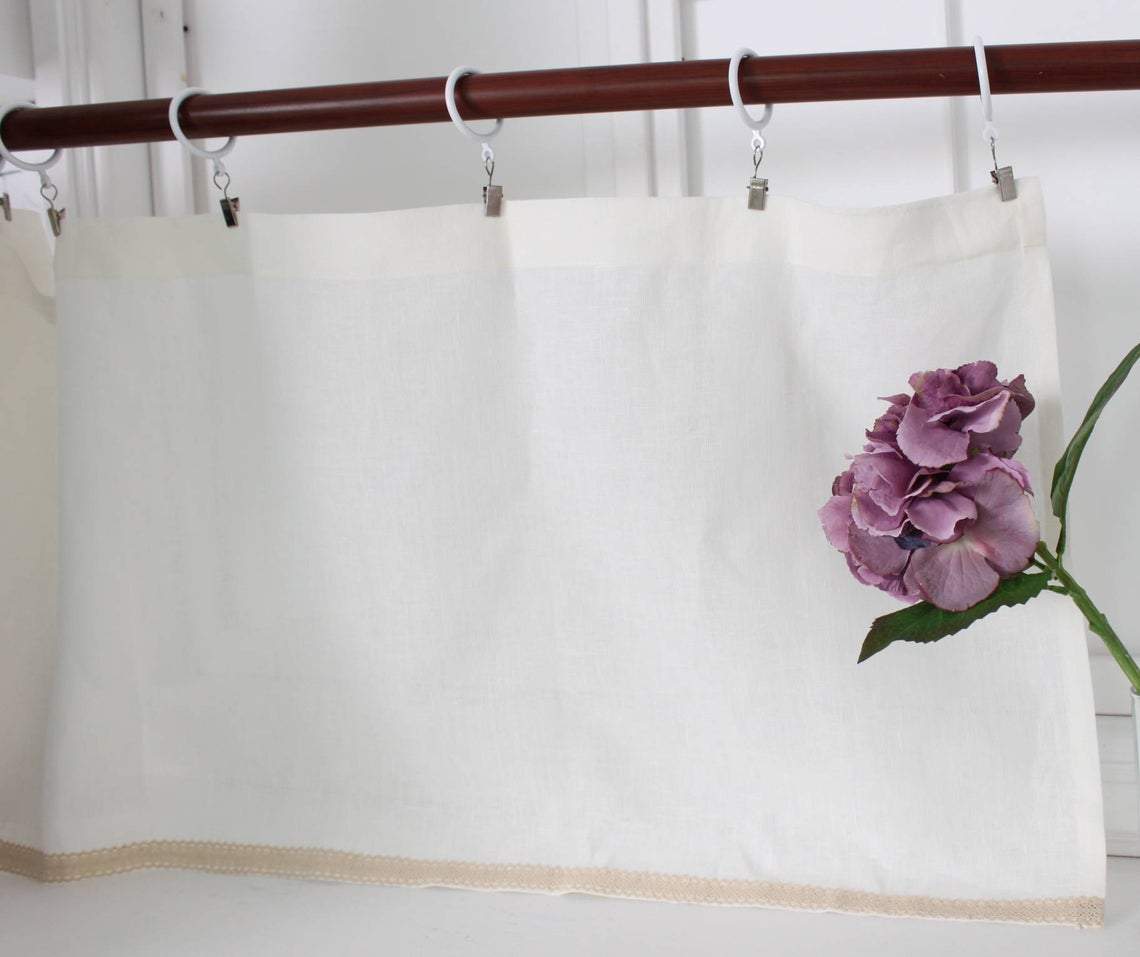 Linen Unlined Cafe Curtain - Privacy Panel in Off-white and White