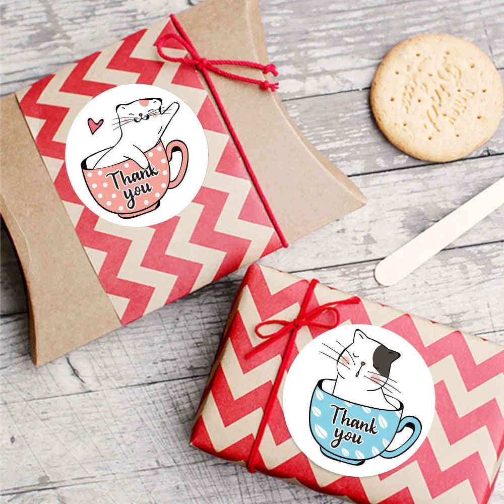 CIFEEO 100-500pcs Kawaii Cat Thank You Stickers for Gifts, Cards, and Parties