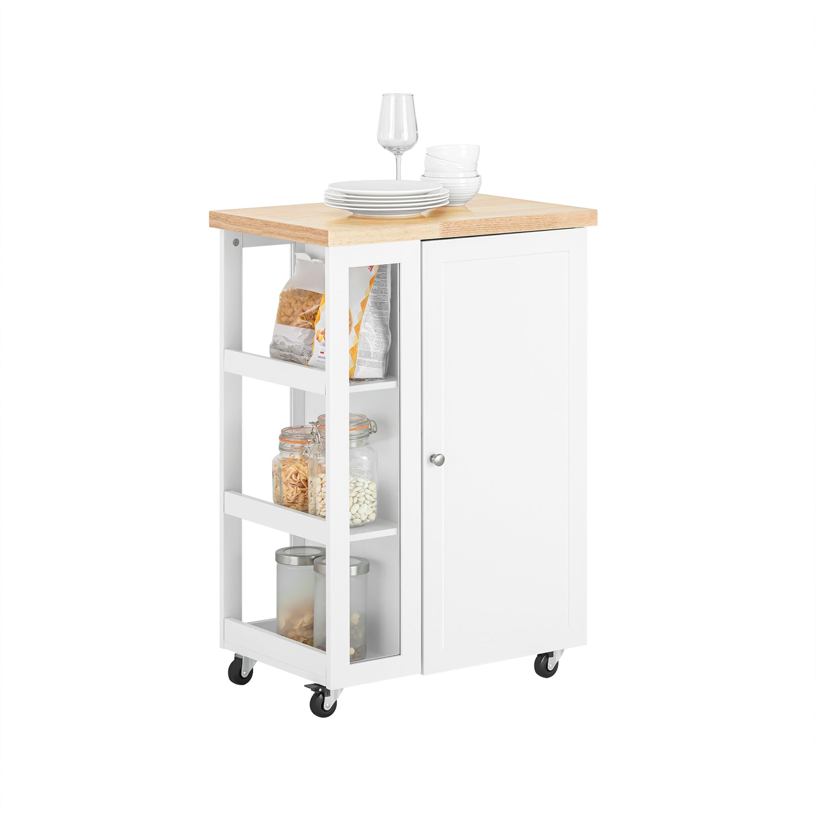 Kitchen Storage Serving Trolley Cart with Rack, FKW75-WN