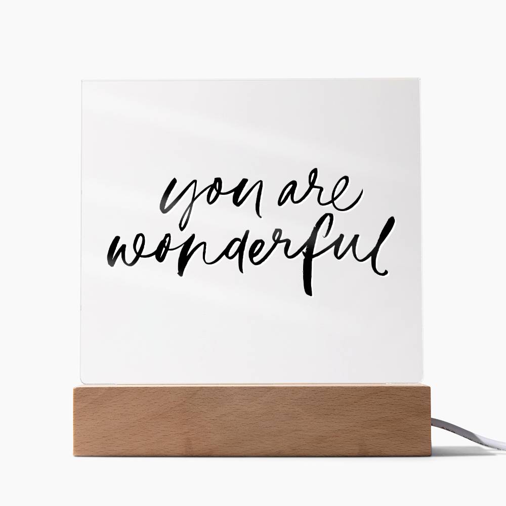 You Are Wonderful - Motivational Acrylic with LED Night Light - Inspirational Home Decor - Encouragement Gift