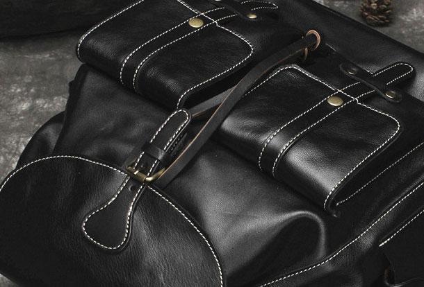 Cool Men's Leather Black Backpack for School, Travel, and Hiking