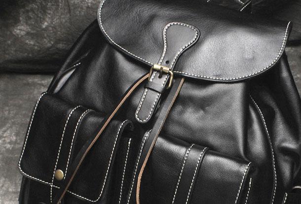 Cool Men's Leather Black Backpack for School, Travel, and Hiking