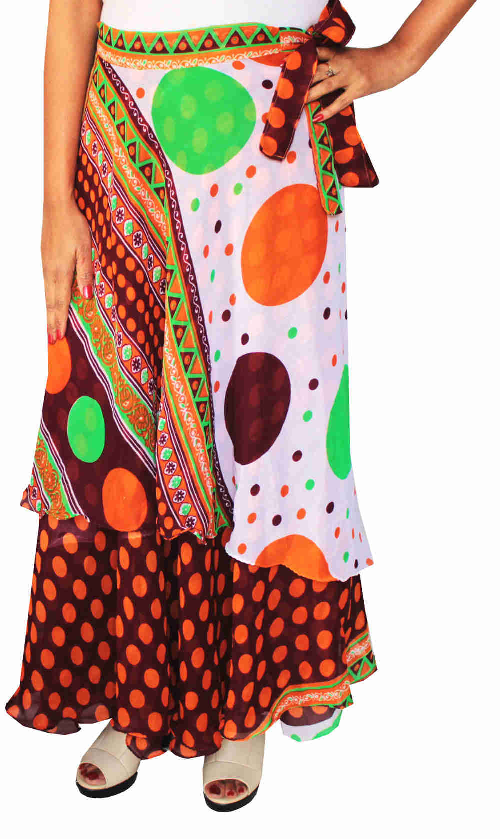 Long Indian Skirt for Women - Wrap Around Rayon Skirt (Brown)
