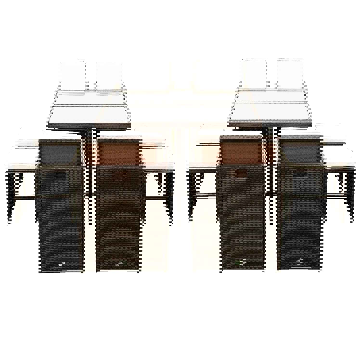 9 Pieces Patio Dining Sets Outdoor Space Saving Rattan Chairs with Glass Table