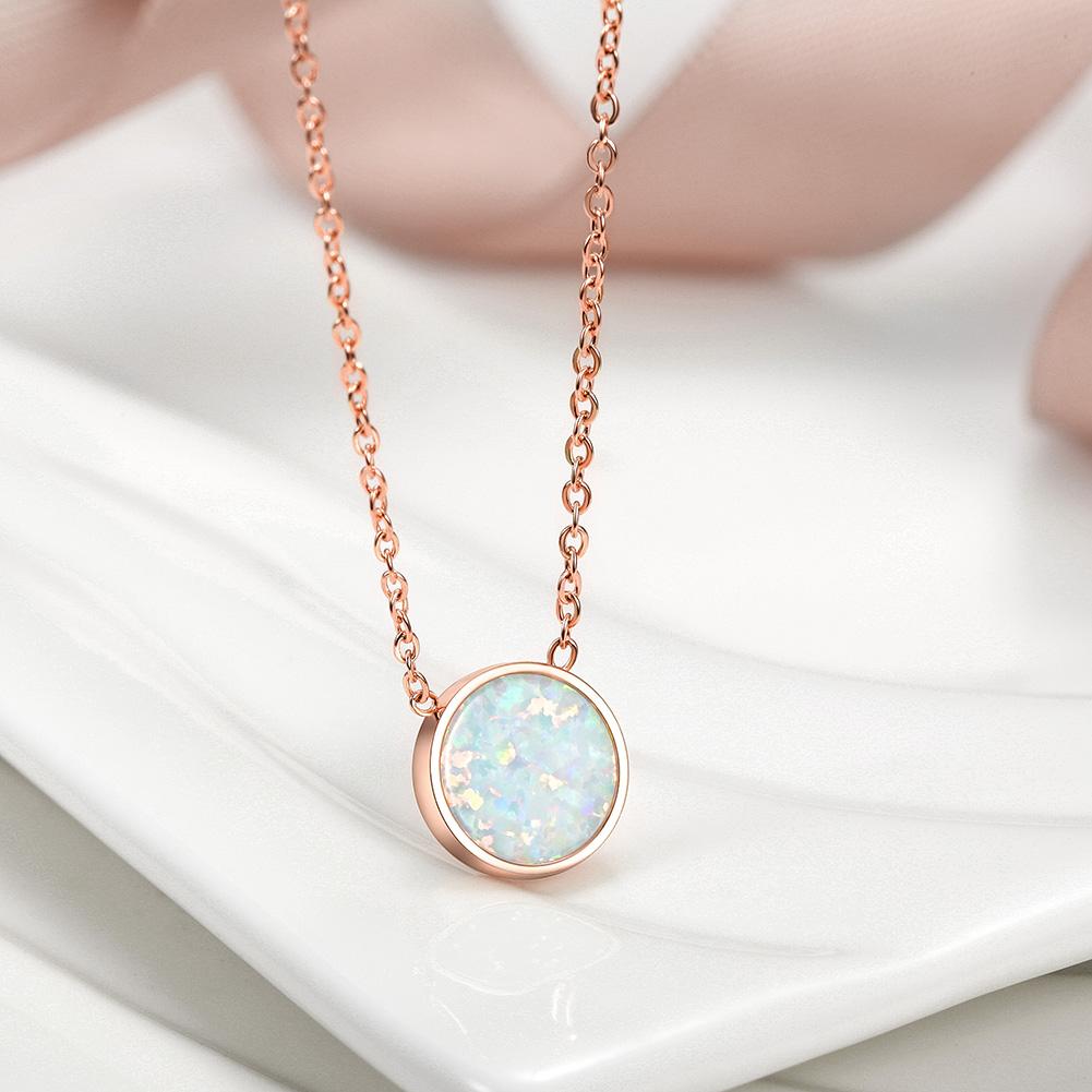 Opal Pendant Necklace in Rose Gold - Hypoallergenic Stainless Steel Jewelry for Women