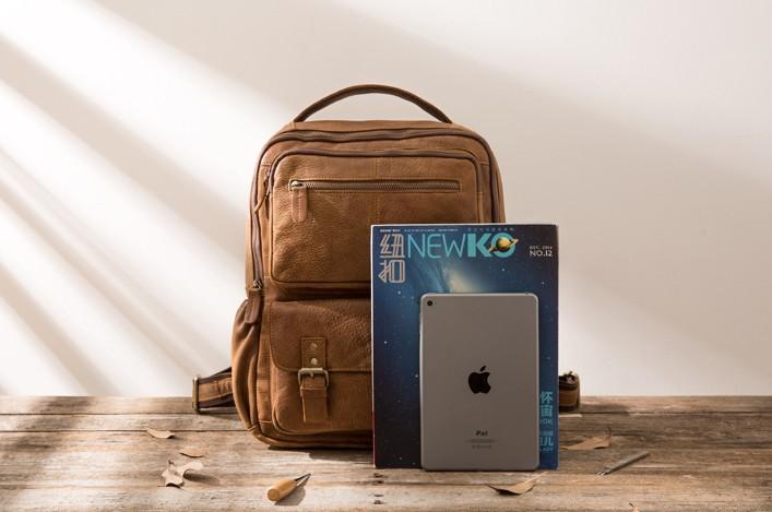Brown Men's Leather Travel Laptop Backpack