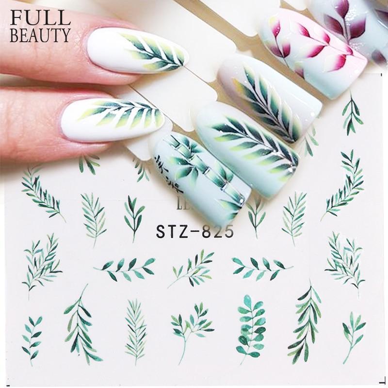 1pcs Water Nail Decal and Sticker Flower Leaf Tree Green Simple Summer Slider for Manicure Nail Art