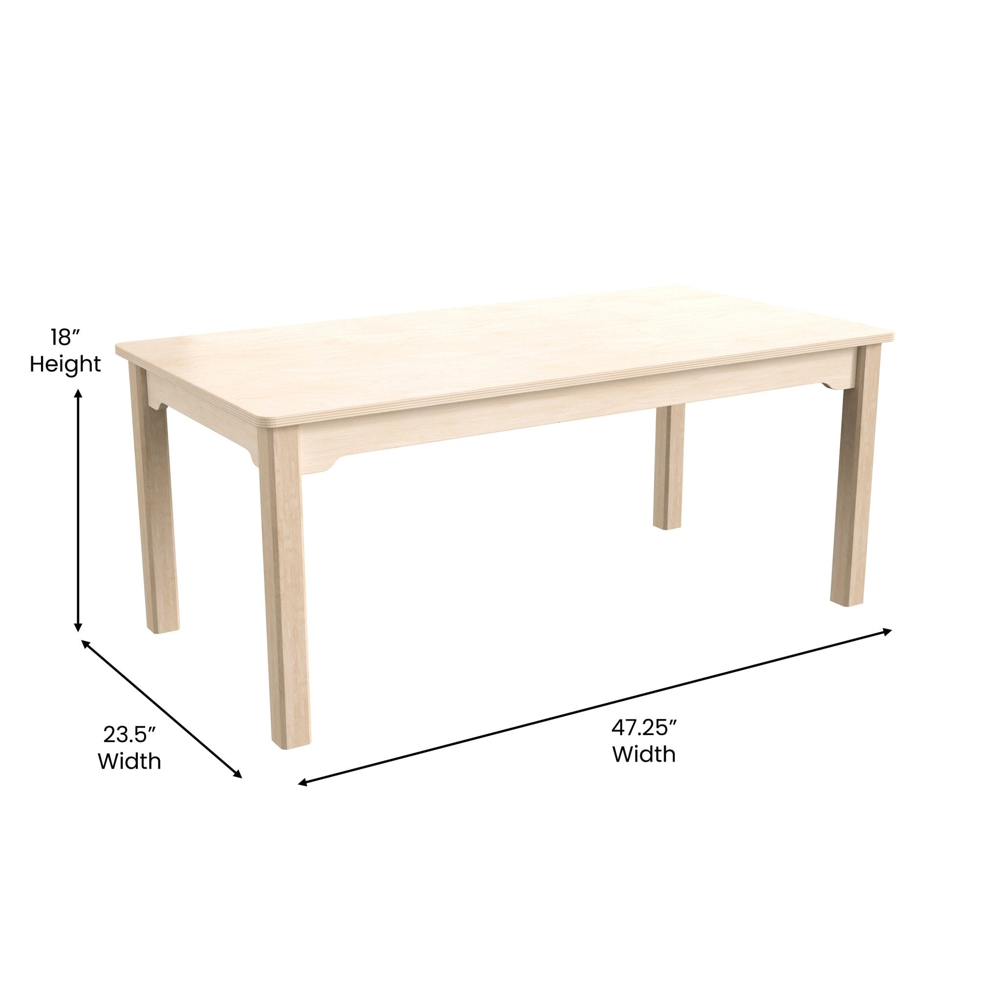 Bright Beginnings Commercial Grade Wooden Rectangular Preschool Classroom Activity Table, Beech