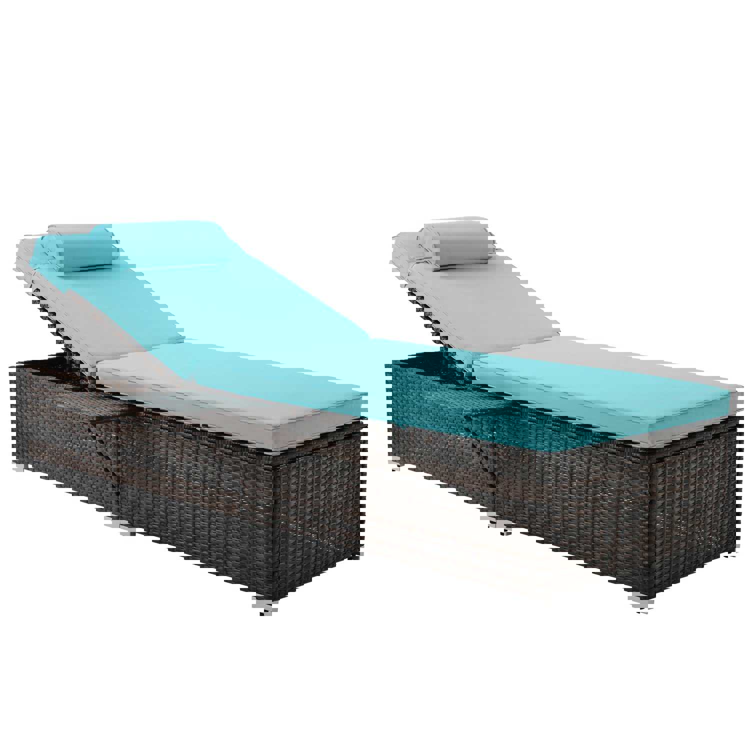 Outdoor PE Wicker Chaise Lounge - 2 Piece Patio Lounge Chair Set with Side Table