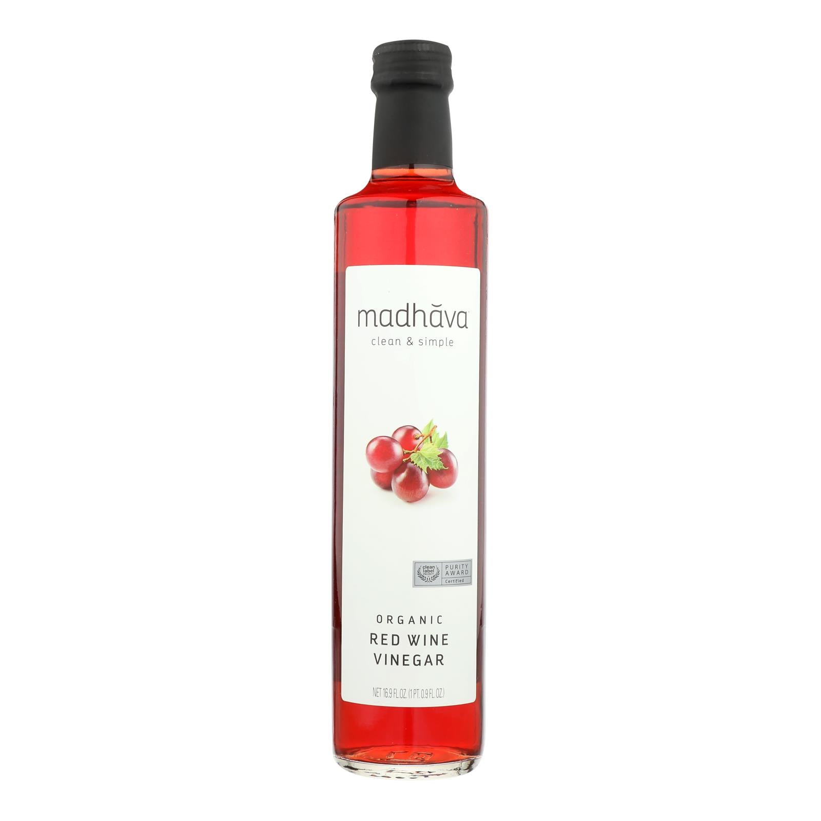 Madhava Organic Honey & Red Wine Vinegar - Case of 6 (16.9 oz each)