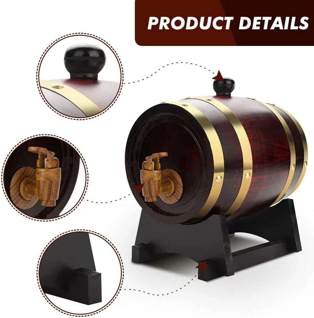 3L Wood Barrel Vintage Oak Beer Brewing Tools Tap Dispenser for Rum Pot Whisky Wine Bar Tools